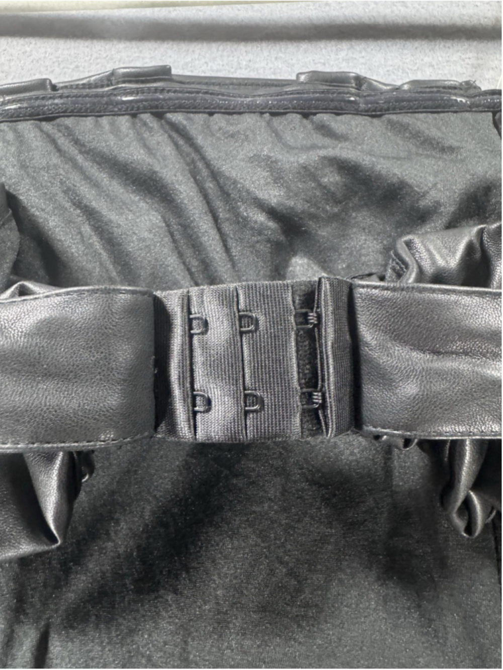 DO + BE Black Faux Leather Mini Dress Ruffle Bodice - Picture 11 of 13